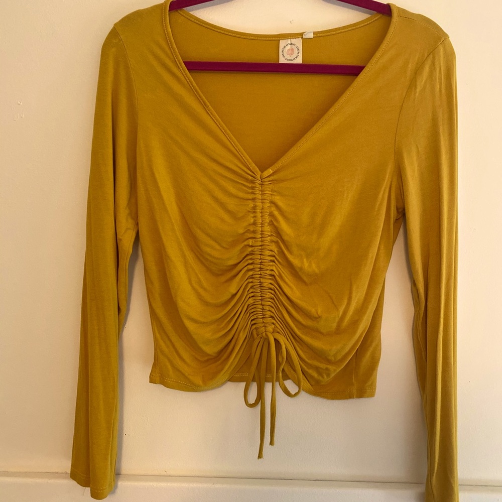 Mustard adjustable semi crop shirt